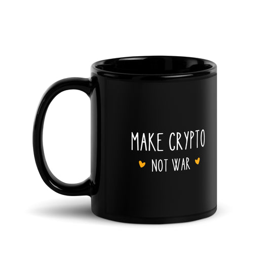 Make Crypto Not War Black Glossy Mug