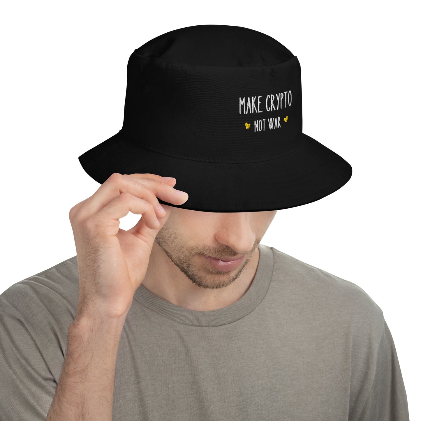 Make Crypto Not War Embroidered Bucket Hat