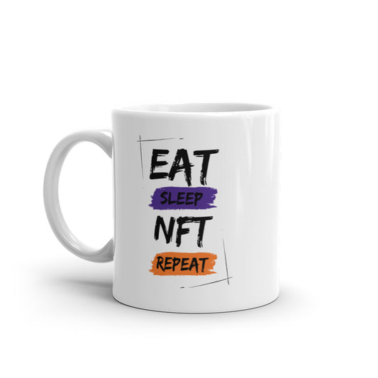 Eat Sleep NFT White glossy mug